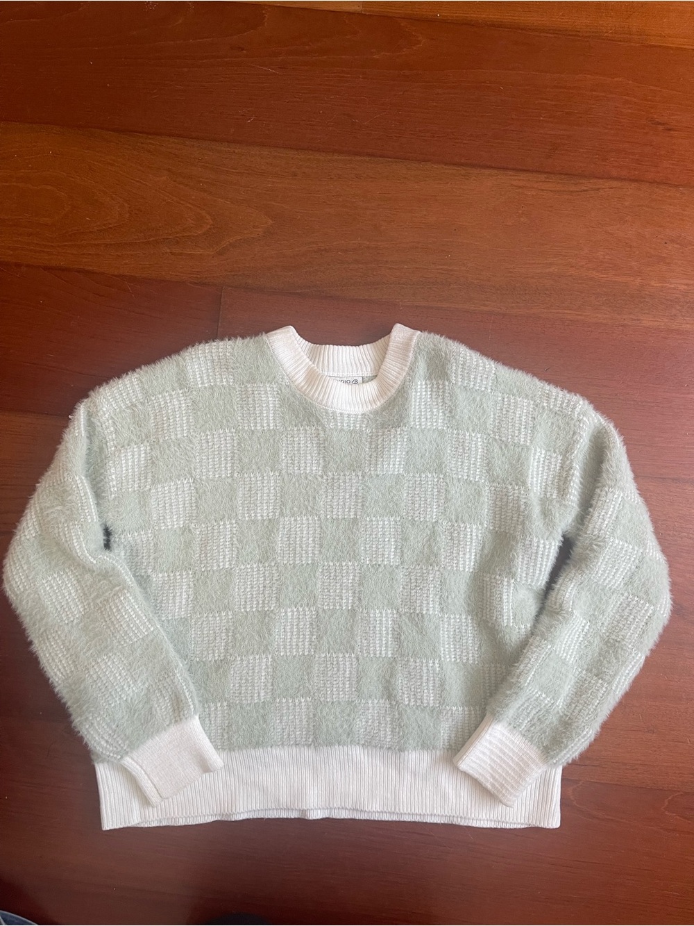 Soft Mint Check Crewneck Sweater - Brand: